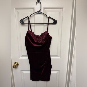 Windsor Deep Red Velvet Dress with Embroidery